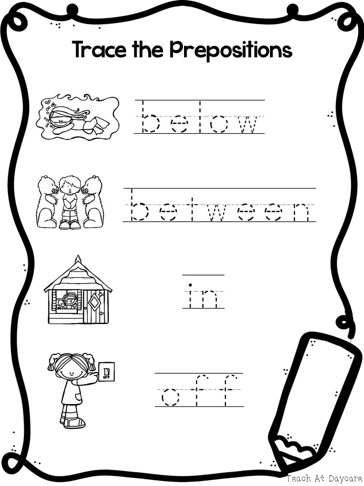 9 Prepositions Box Writing and Tracing Worksheets Made By Teachers