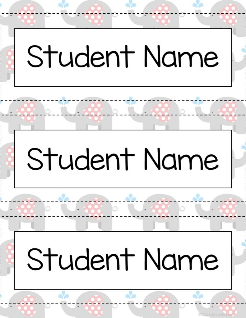 Grey Elephant Editable Printable Name Tags 3.5x3.5 | Made By Teachers