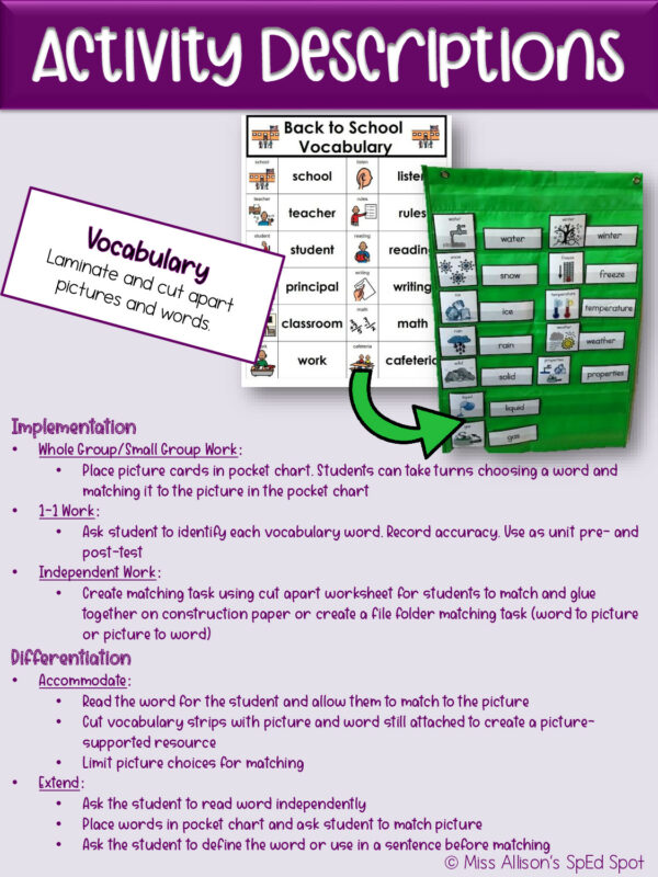 Back to School Thematic Unit for Special Education - Made By Teachers