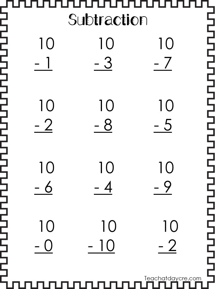 20 printable subtraction worksheets numbers 1 10 made by teachers