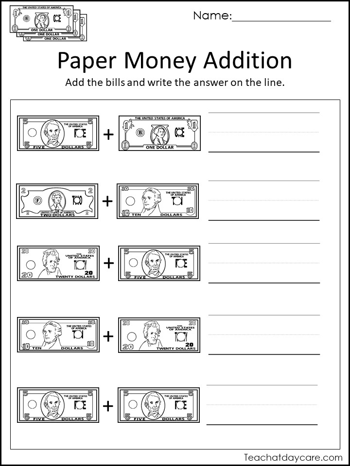 20 count and add the money worksheets kdg 2nd made by teachers