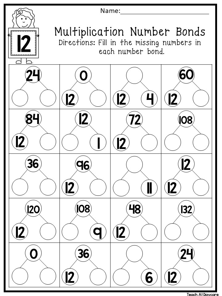12 multiplication number bonds worksheets 1 12 made by teachers