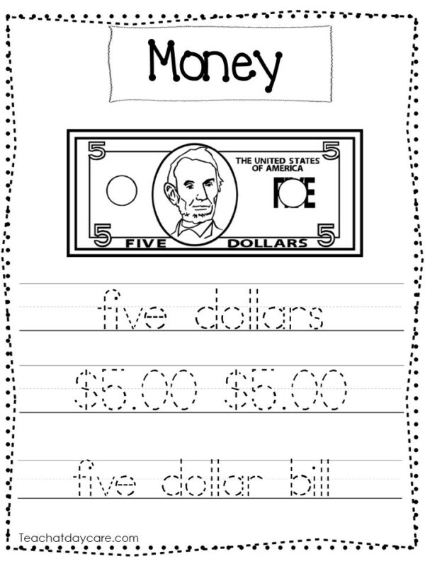 10 Printable Money Tracing Worksheets. - Made By Teachers