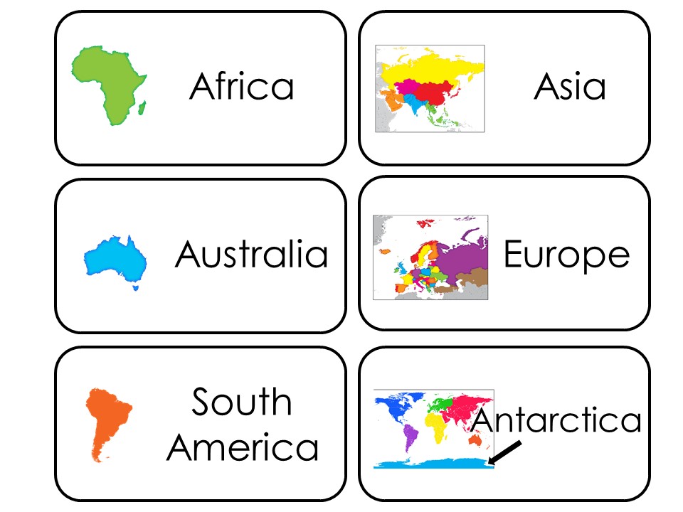 Continent Flash Cards Printable World Map Continent Match Printable 
