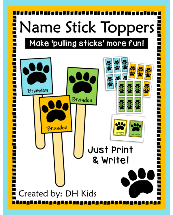 Paw Print Name Stick Toppers - Pull Sticks | Made By Teachers