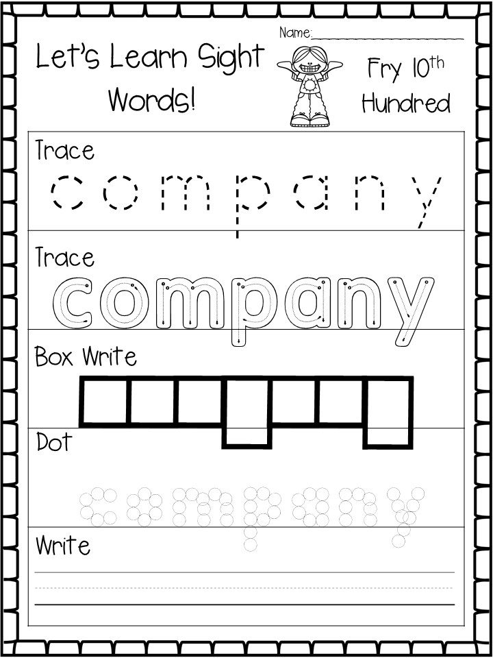 Let's Learn Fry 10th Hundred Sight Word Worksheet