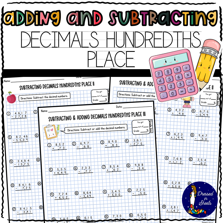 adding and subtracting decimals hundredths place made by teachers