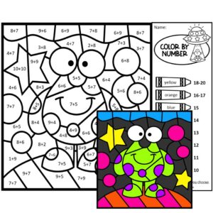 SPACE THEME COLOR BY NUMBER ADDITION SUMS 10-20 - Made By Teachers