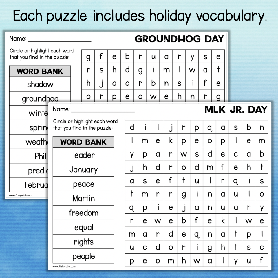 word searches all year 30 holidays seasons vocab made by teachers