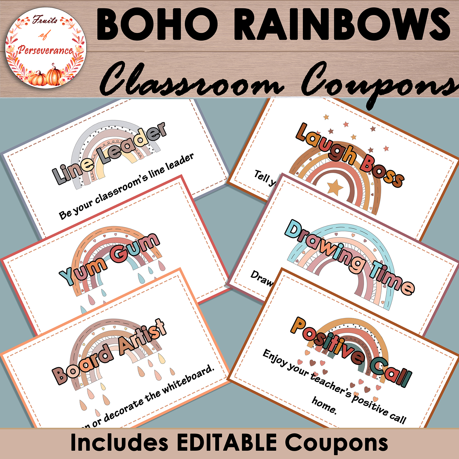 Boho Rainbow Classroom Reward Coupons Editable Made By Teachers