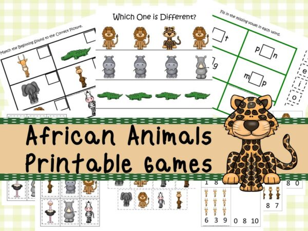 30 Printable African Animals curriculum games