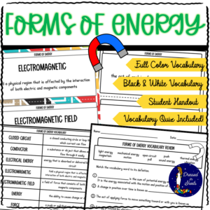 4th Grade Forms of Energy Vocabulary Printable Worksheets