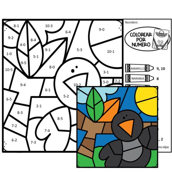 Fall Subtraction to10 Color by Number in Spanish - Made By Teachers