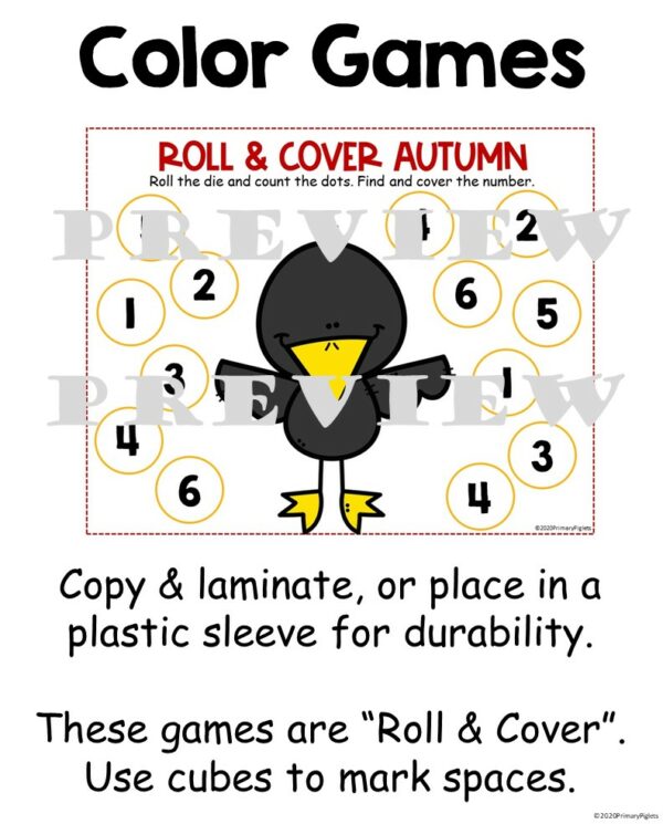 Fall Math Addition Games Roll and Cover Roll and Cover K-2 | Made By ...