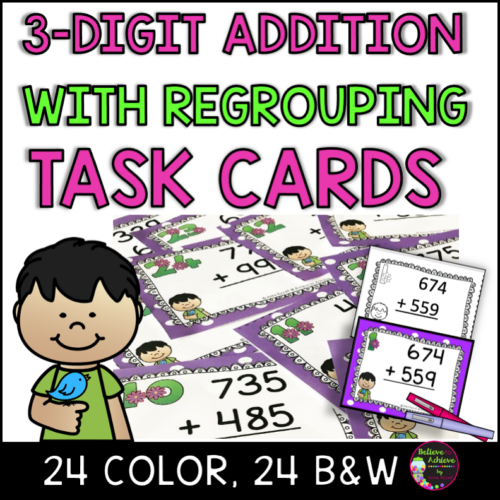 3-Digit Addition With Regrouping Task Cards - Made By Teachers