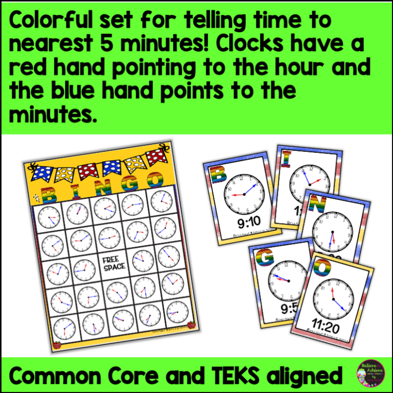Telling Time to the Nearest 5 Minutes Bingo Game Made By Teachers