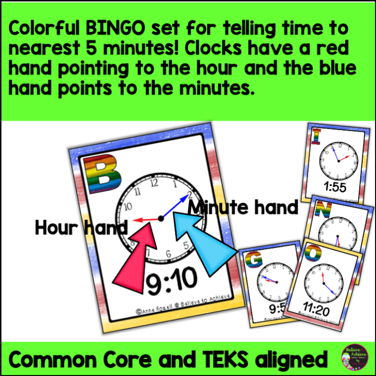 Telling Time to the Nearest 5 Minutes Bingo Game Made By Teachers