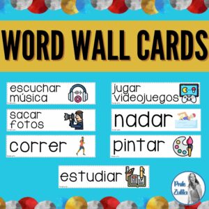 34 Spanish Activities and Hobbies Word Wall Cards