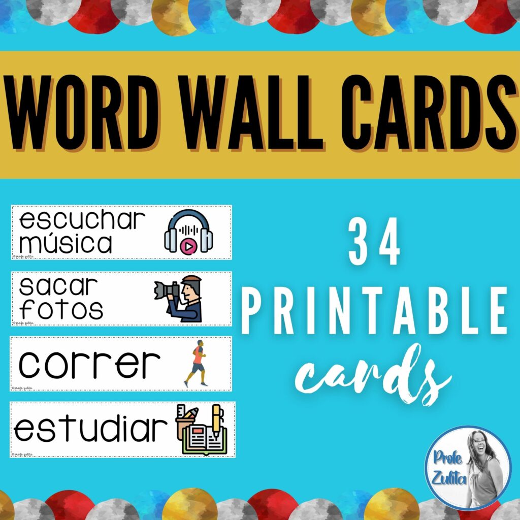 34 Spanish Activities and Hobbies Word Wall Cards - Made By Teachers