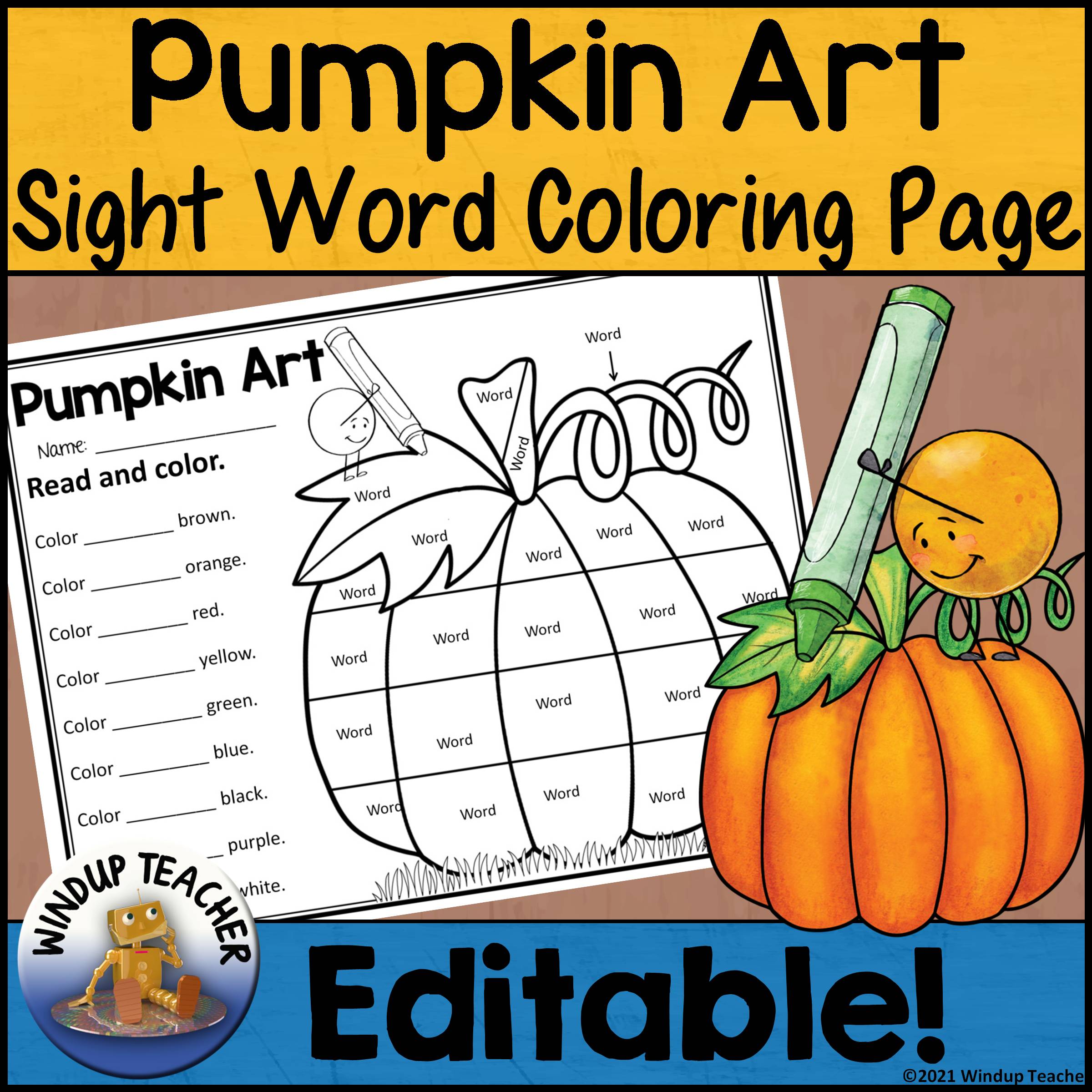Pumpkin Sight Word Sheet EDITABLE Made By Teachers