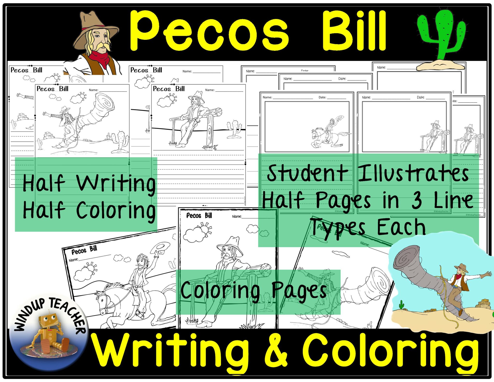 Pecos Bill Writing Paper and Coloring Pages Made By Teachers