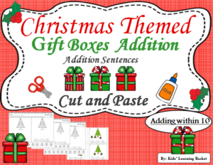 Christmas Gift Boxes Addition Sentences Cut Paste
