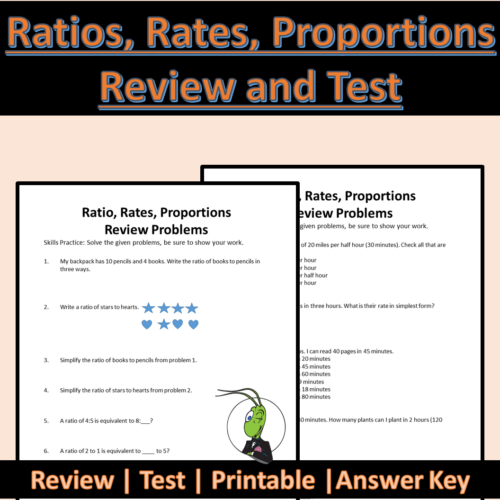 Ratios, Rates and Proportions Review and Test - Made By Teachers