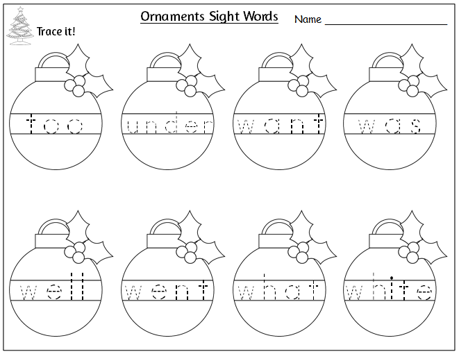 Ornament Sight Word Tracing Worksheets(Primer) Made By Teachers