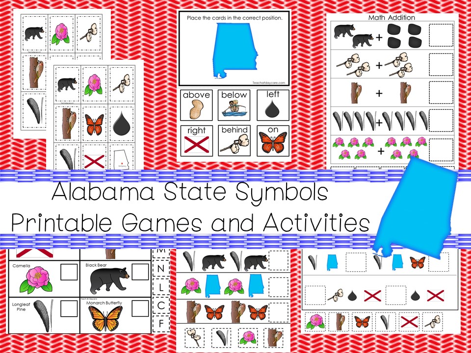 30 Printable Alabama State Symbols Learning Games.