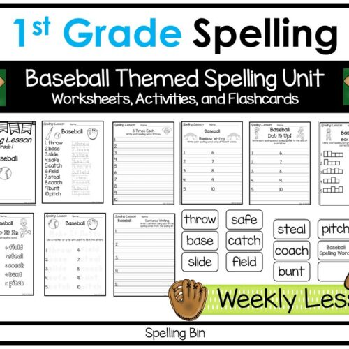 1st grade baseball sport words spelling unit made by teachers