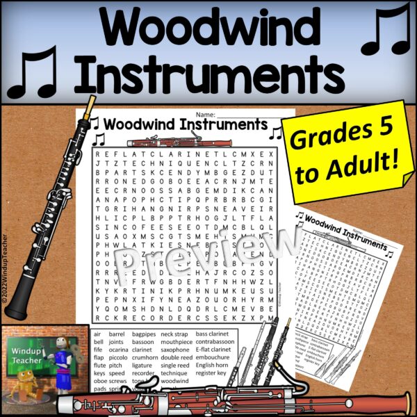 Woodwind Instruments Word Search HARD Made By Teachers
