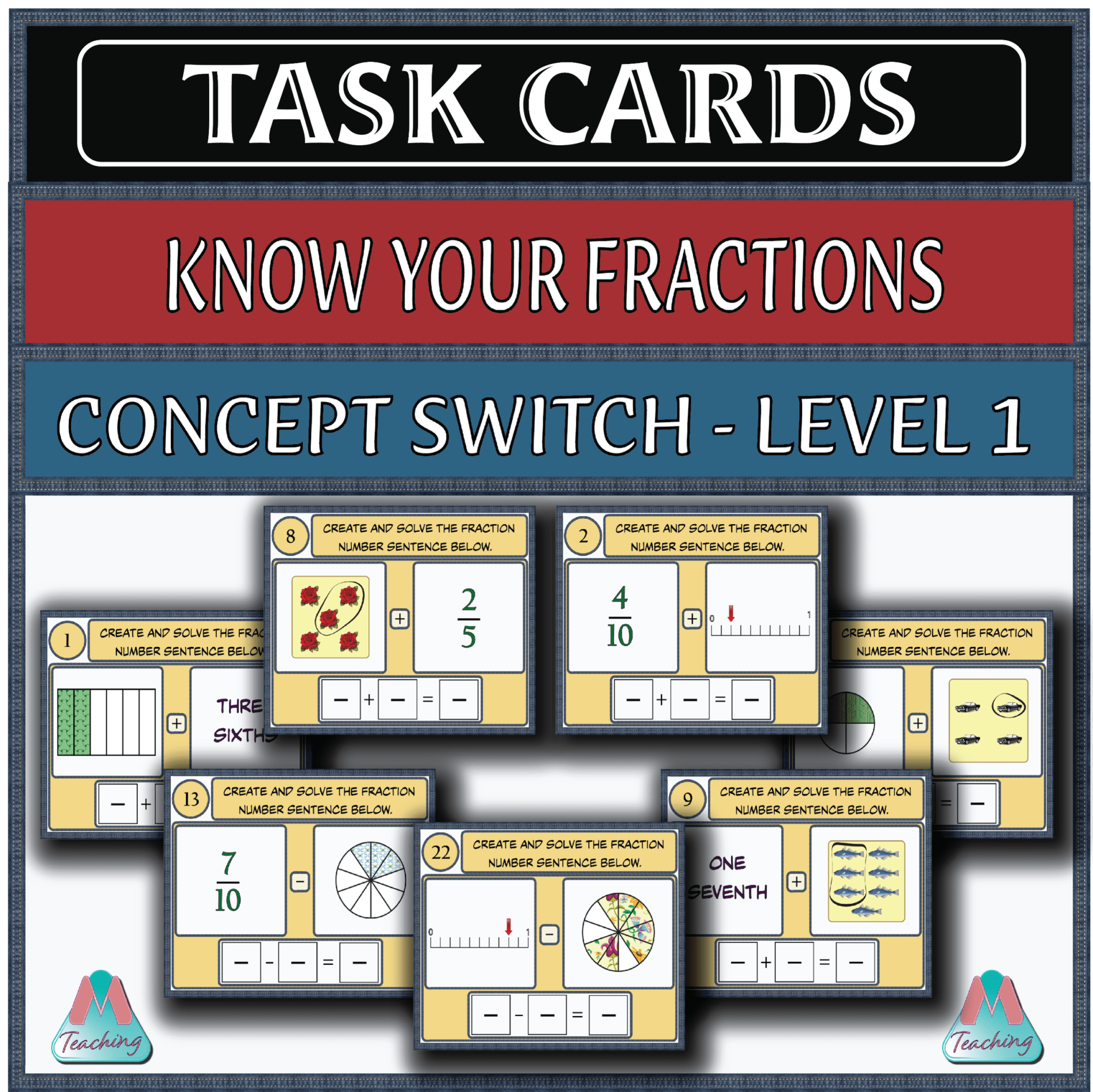 Fractions Task Cards - Concept Switch Level 1 | Made By Teachers