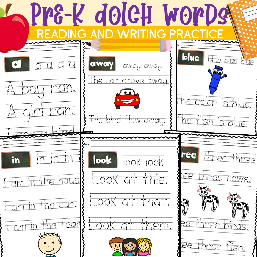 Pre-K Dolch Words Reading and Writing Practice