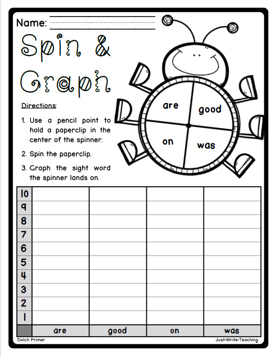 Primer Sight Words – Spin, Graph, and Tally - Made By Teachers