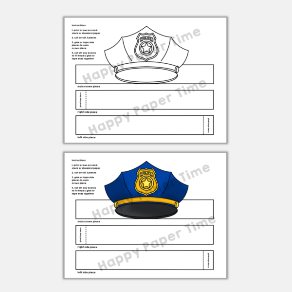 Police Hats Paper Crowns Printable Coloring Craft Made By Teachers Police Hats Paper Crowns Printable Coloring Craft Made By Teachers