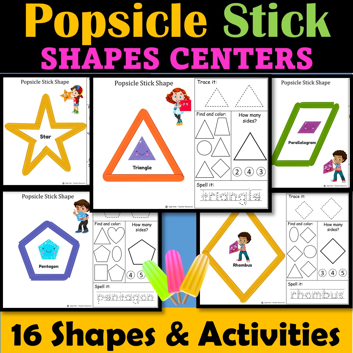 Popsicle Sticks 2D Shape Activities Math Centers Made By Teachers