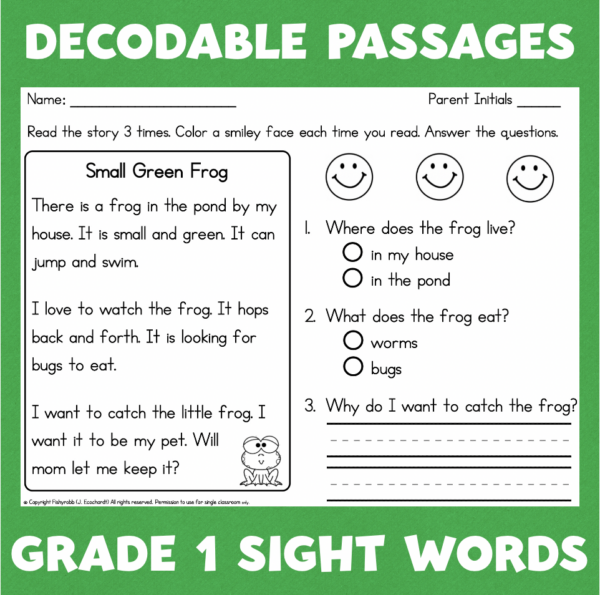 first grade reading comprehension passages made by teachers