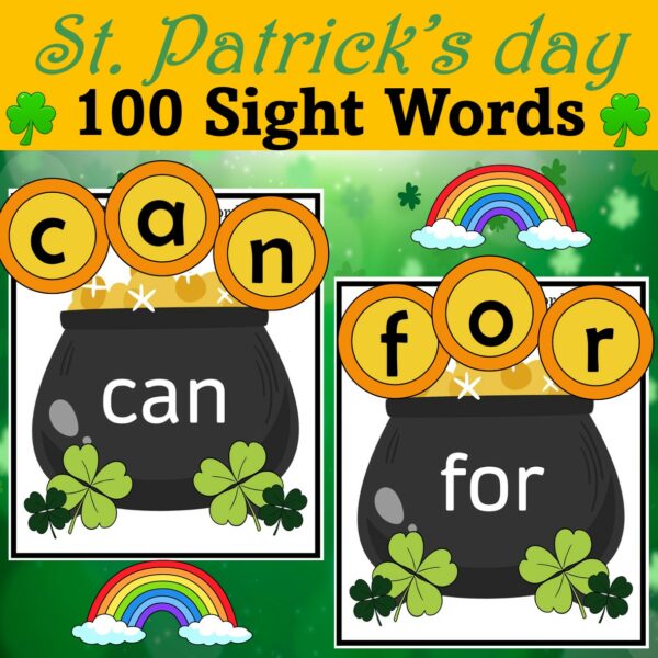 St. Patrick's Day 100 Sight Words Task Cards Printable Worksheets