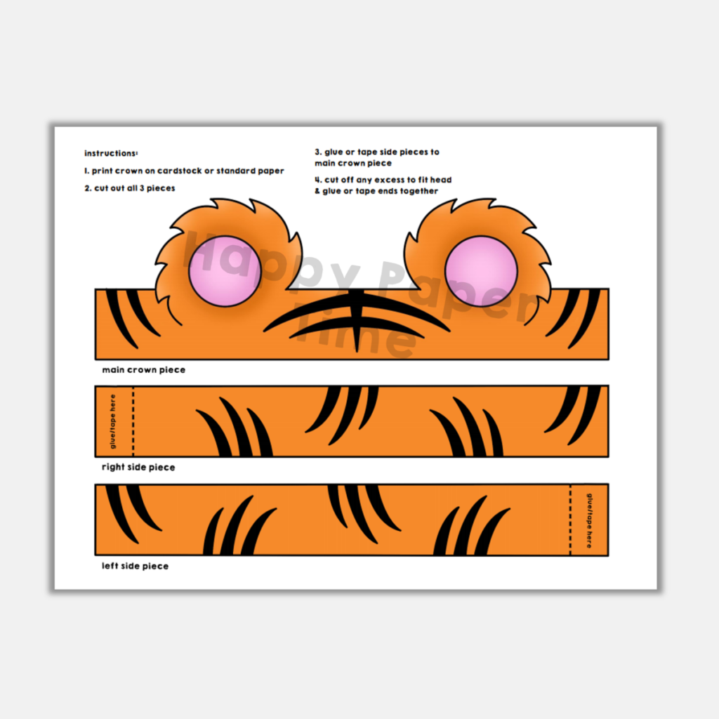 Tiger Ears Paper Crown Printable Costume Craft - Made By Teachers