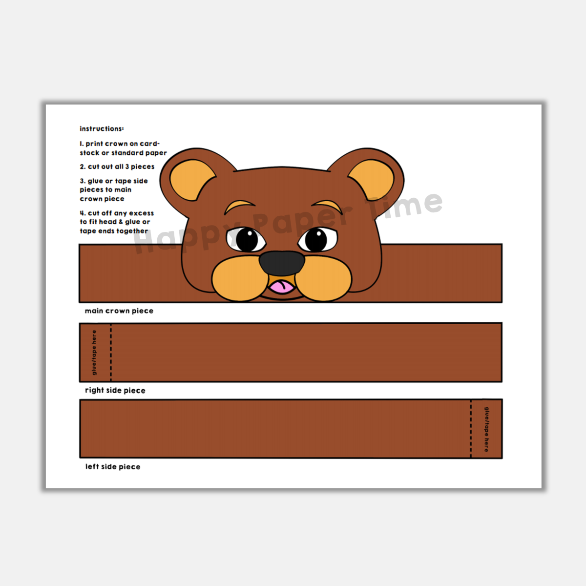 Bear Paper Crown Printable Costume Craft Made By Teachers