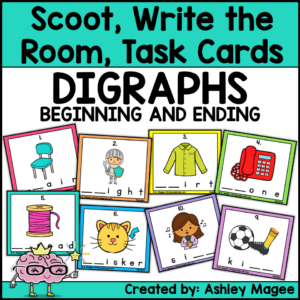 Phonics Scoot Digraphs Scoot Write the Room Task Cards Center Game