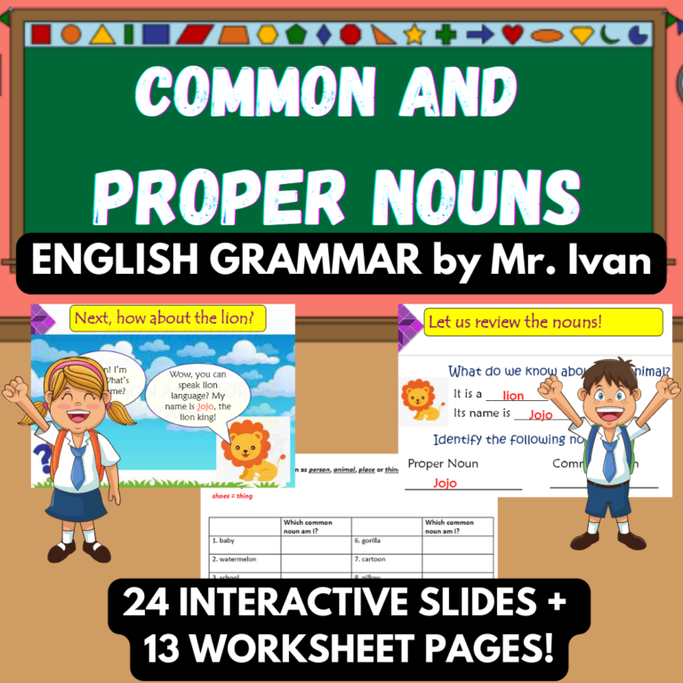 Common and Proper Nouns for Power Point Slides and PDF Worksheets