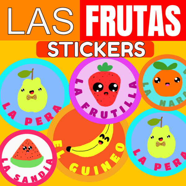 Cute fruits in Spanish stickers las frutas Spanish classroom decor