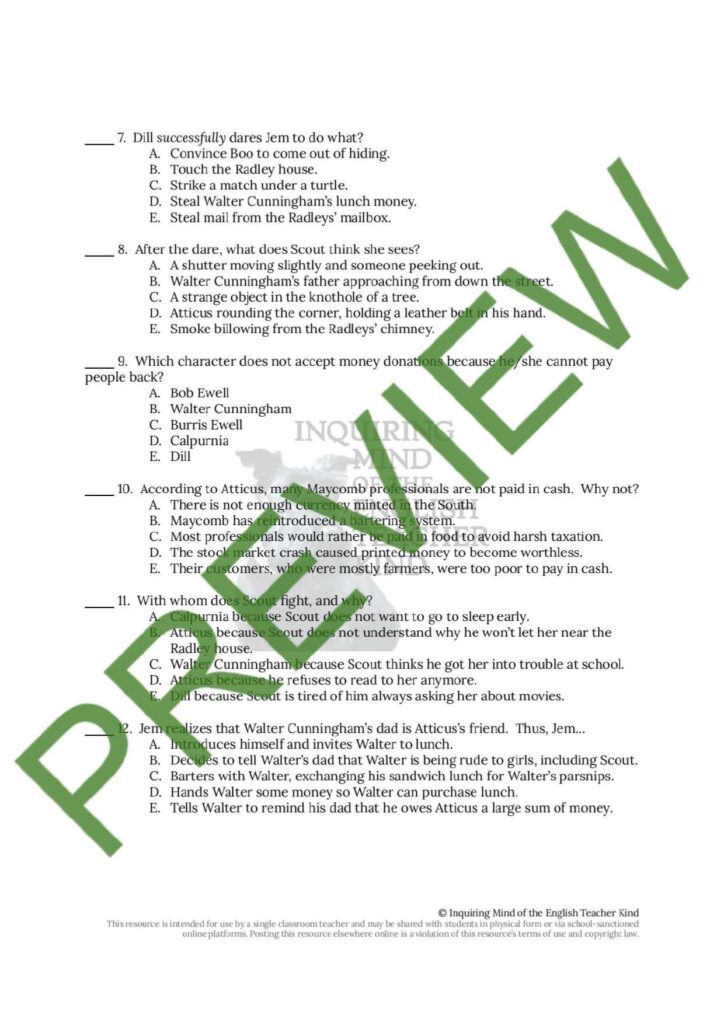 To Kill a Mockingbird Quiz and Answer Key Bundle Made By Teachers