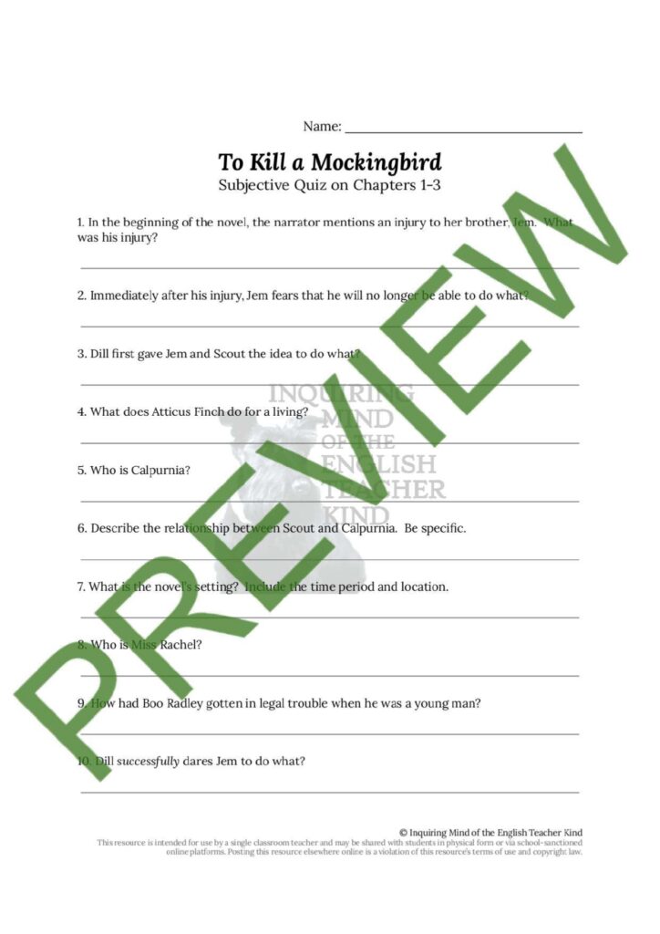 To Kill a Mockingbird Quiz and Answer Key Bundle Made By Teachers