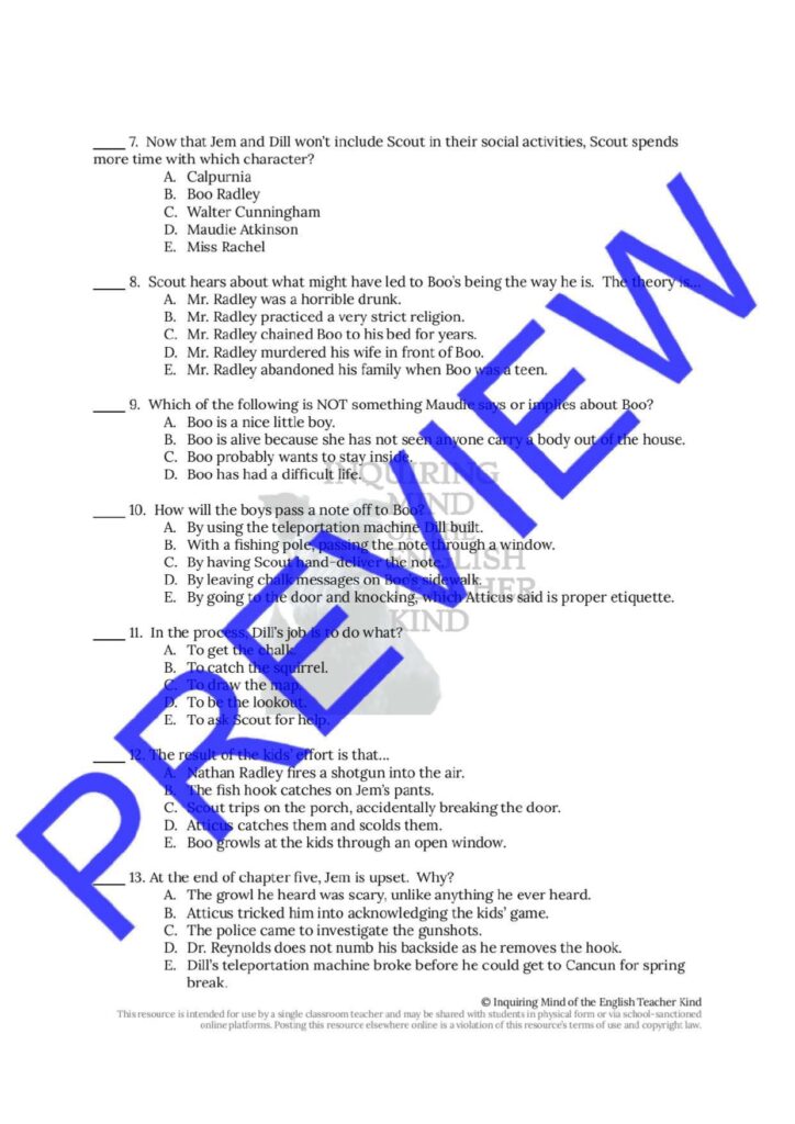 To Kill a Mockingbird Quiz and Answer Key Bundle Made By Teachers