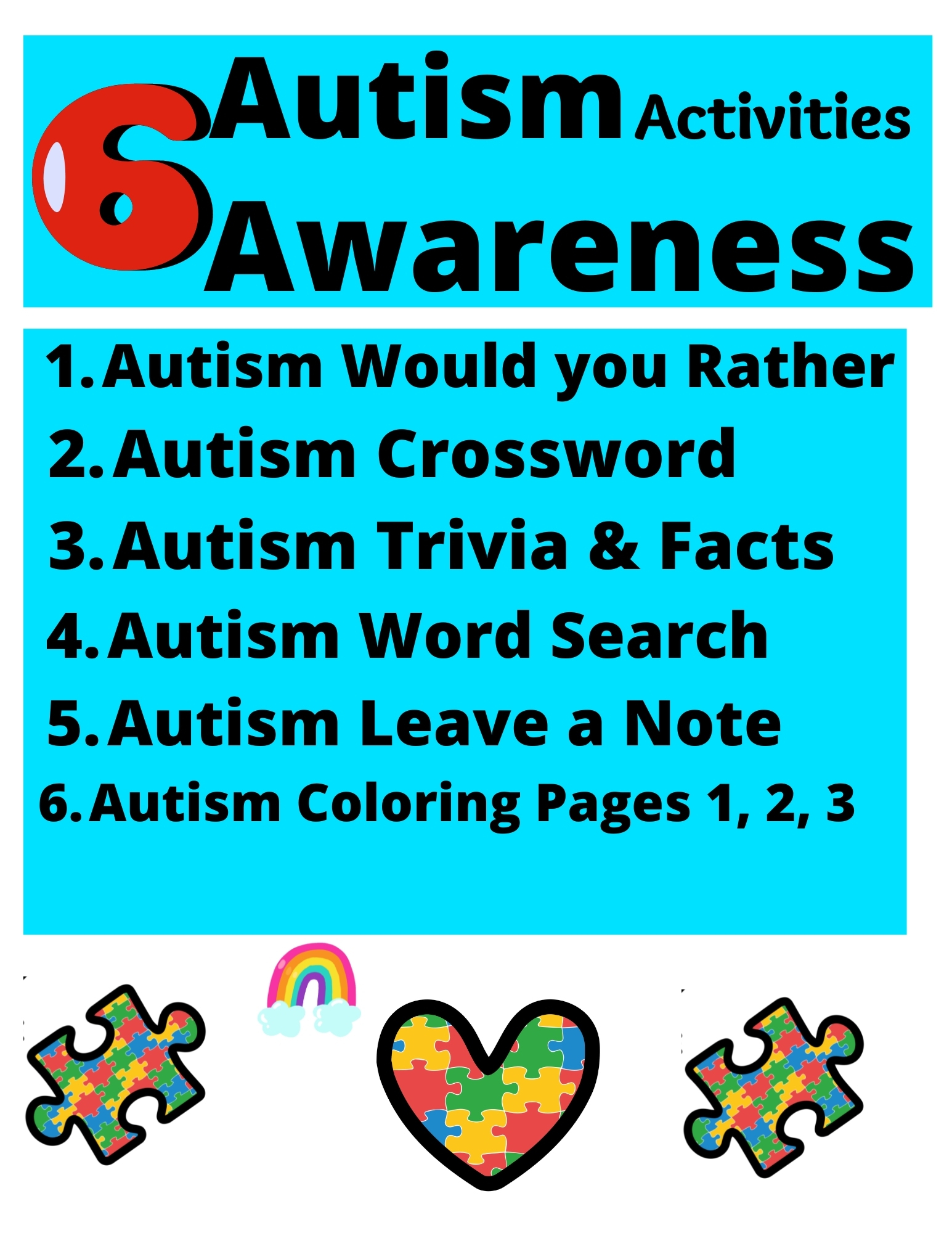 Autism Awareness Fun Activities Day, Autism, Class Student Lessons