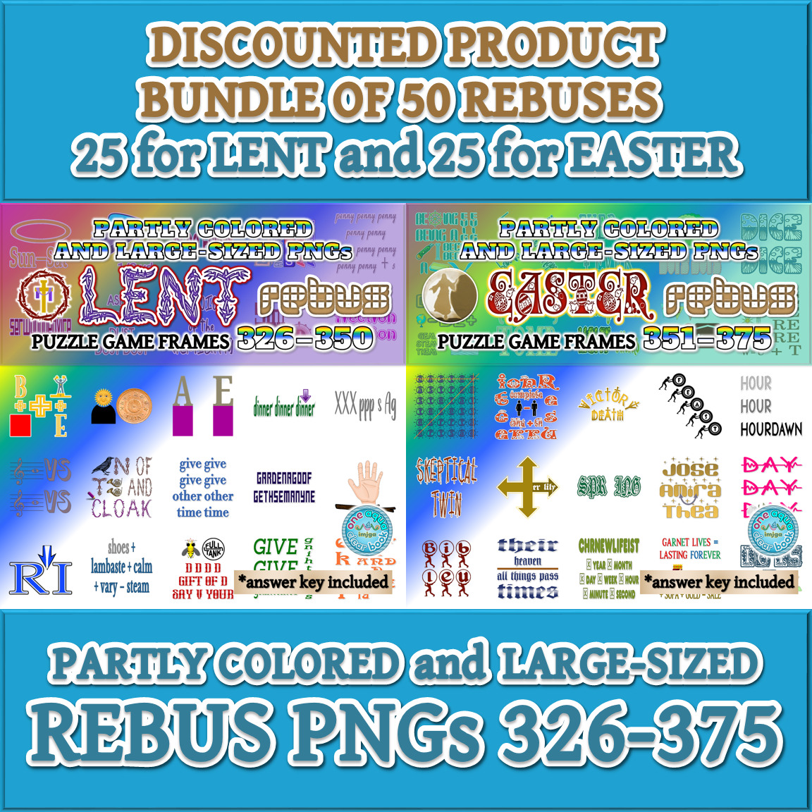 Partly Colored LENT and EASTER Rebus Game PNGs 326–375
