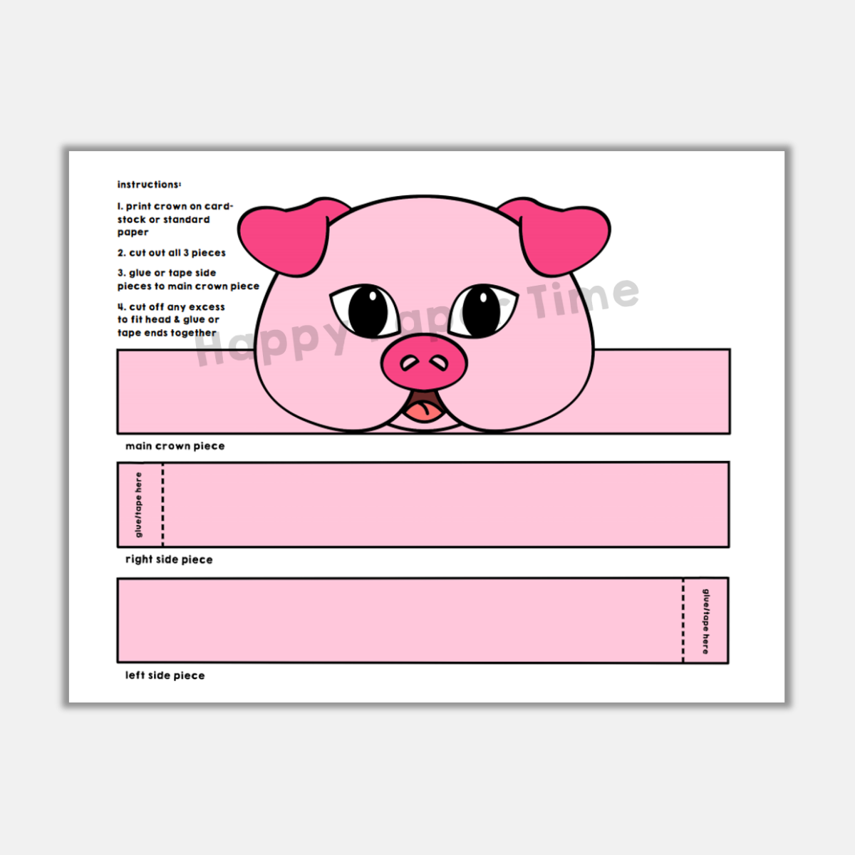 pig paper crown printable farm animal costume craft made by teachers