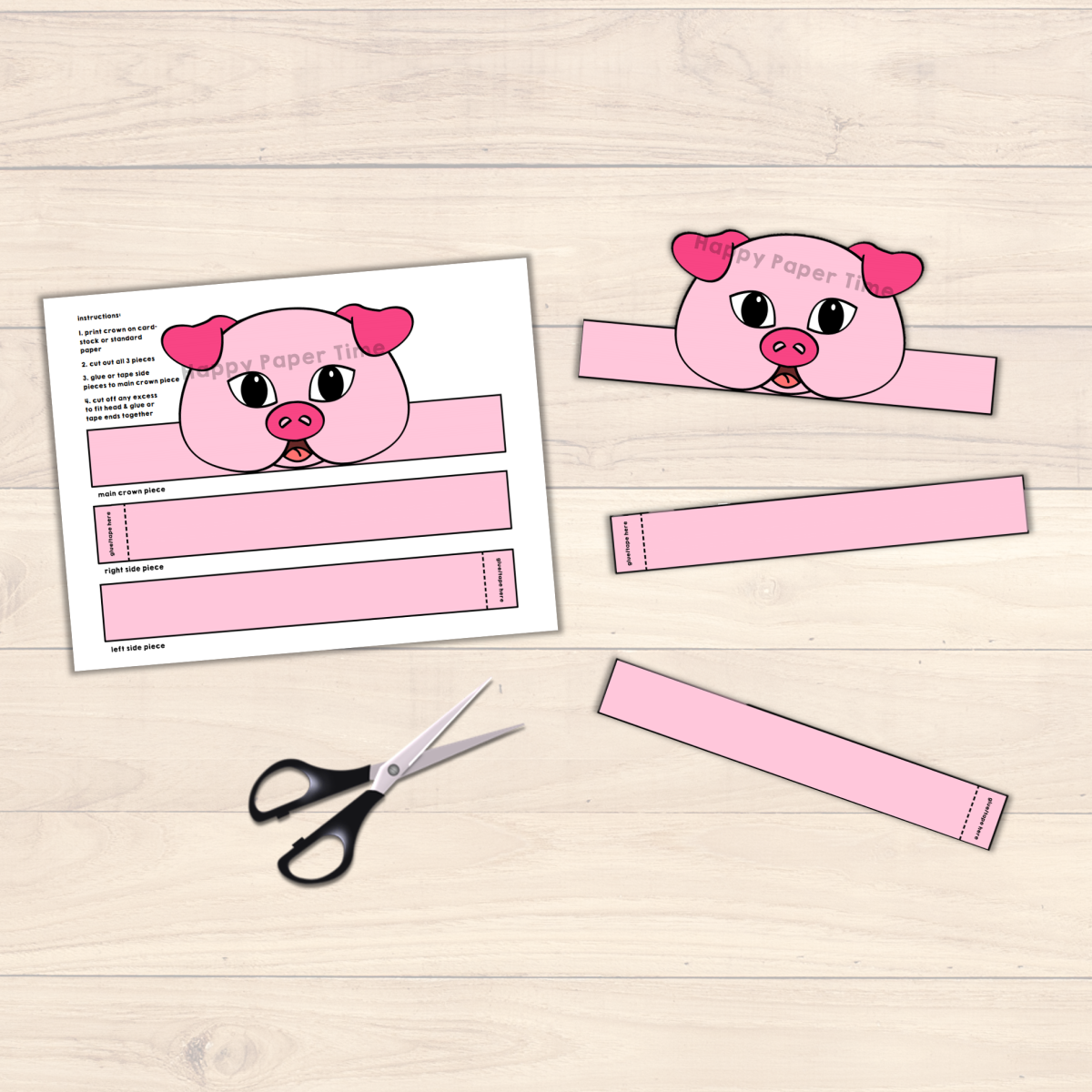 pig paper crown printable farm animal costume craft made by teachers